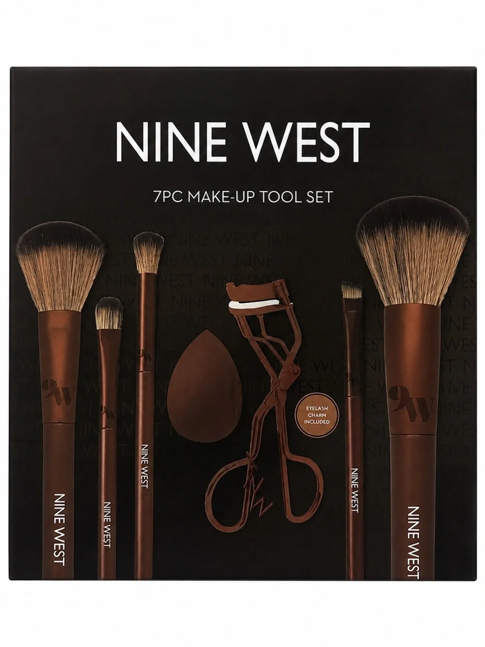 Nine West 7PC Makeup Tool Set Brushes Beauty Sponge Eyelash Curler New in Box